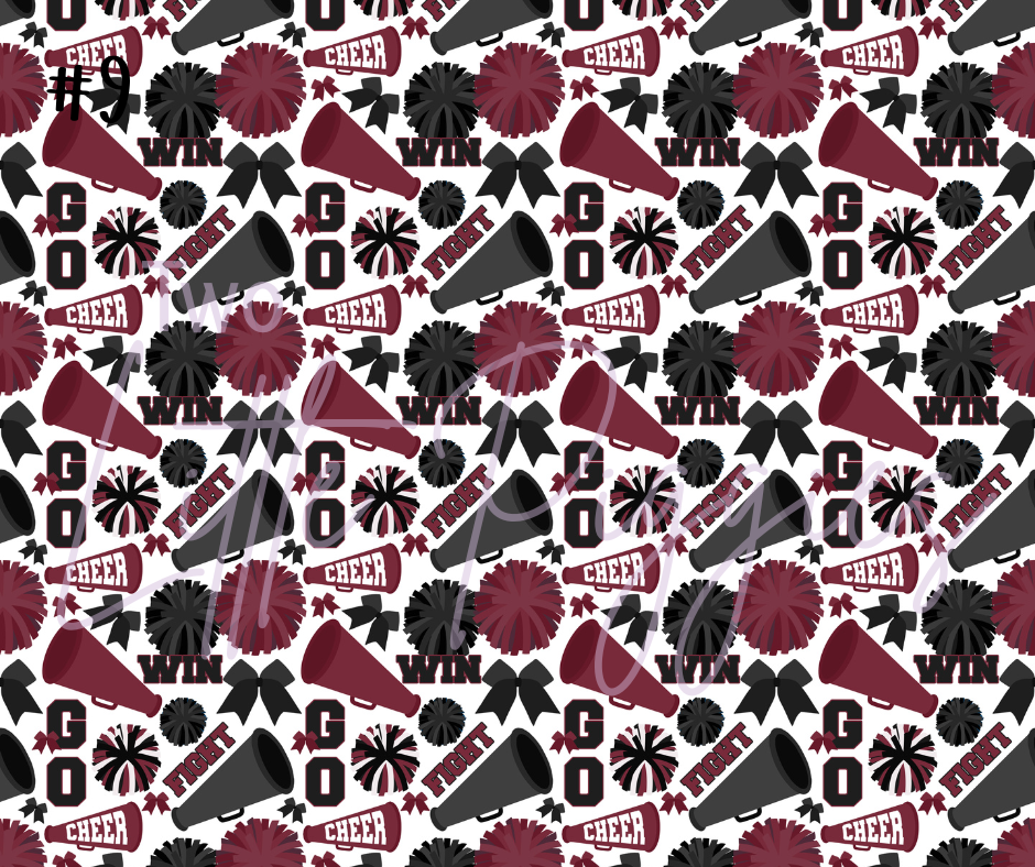Printed Vinyl - Cheer - Burgundy, White and Black