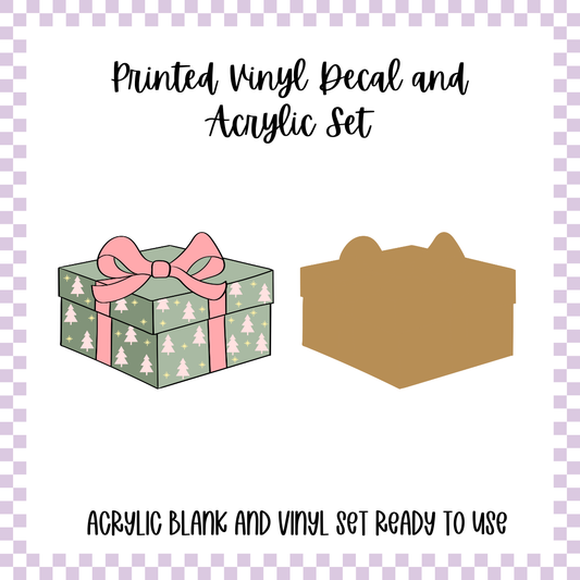 Printed Vinyl and Acrylic Set - Retro Christmas Present Pink and Green