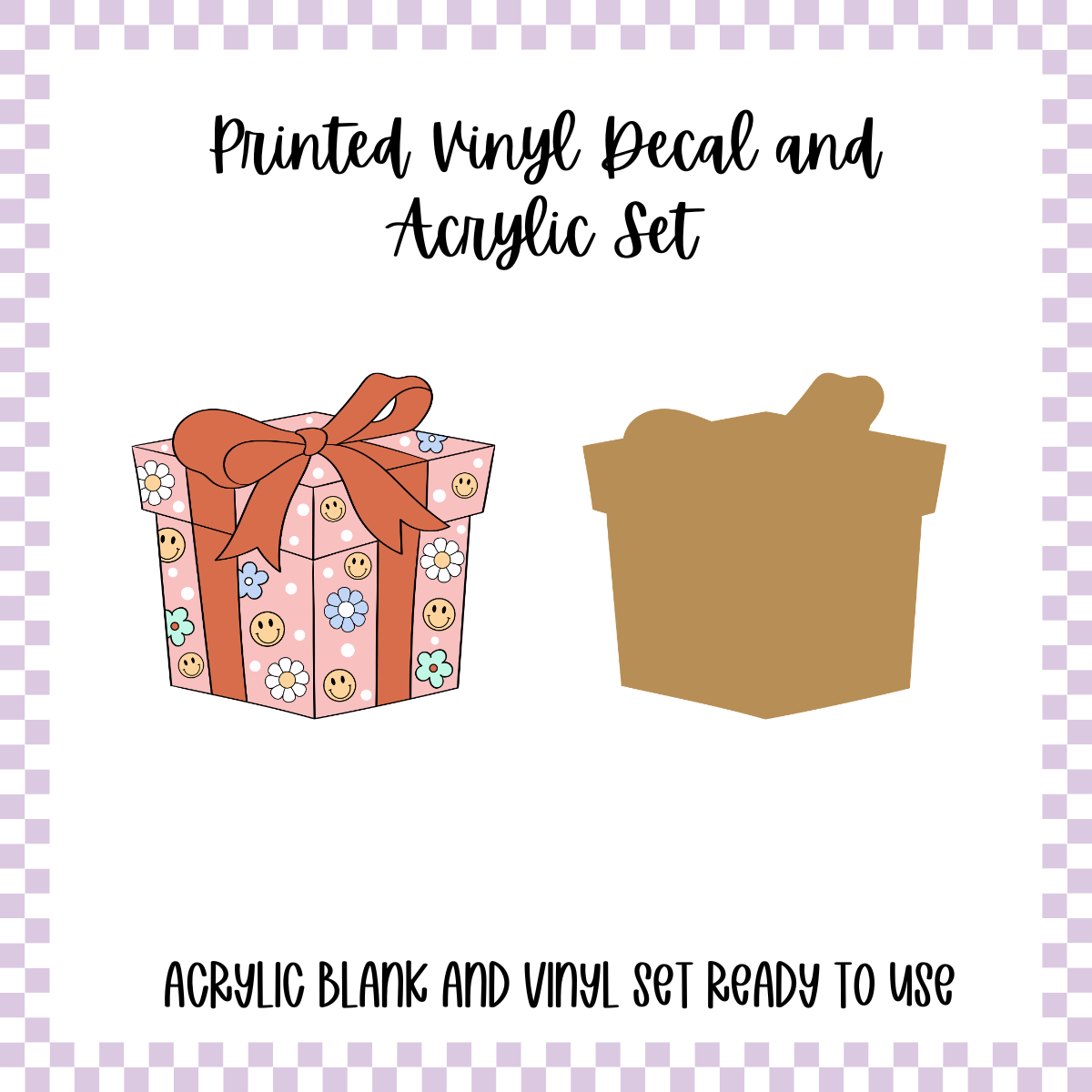 Printed Vinyl and Acrylic Set - Retro Christmas Present Pink