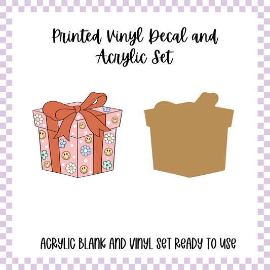 Printed Vinyl and Acrylic Set - Retro Christmas Present Pink
