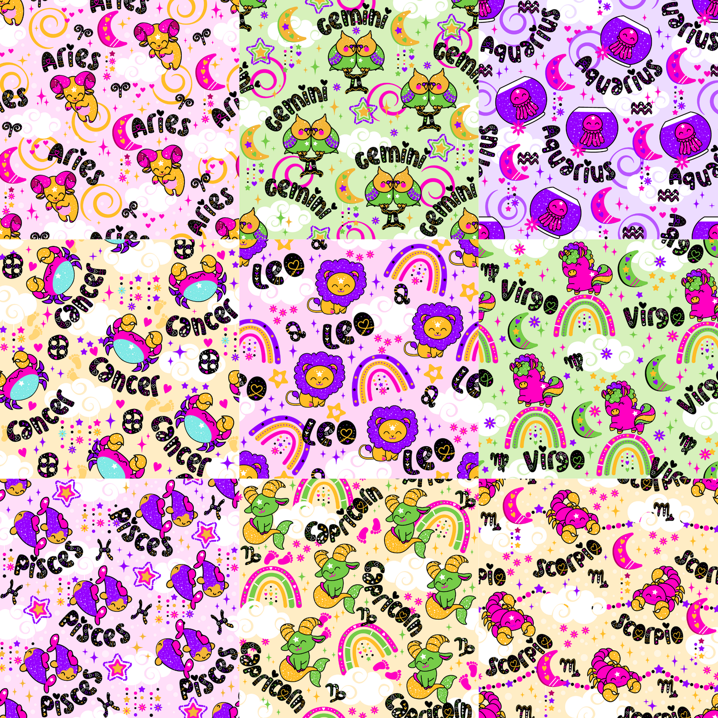 Printed Vinyl - Cutesy Zodiac