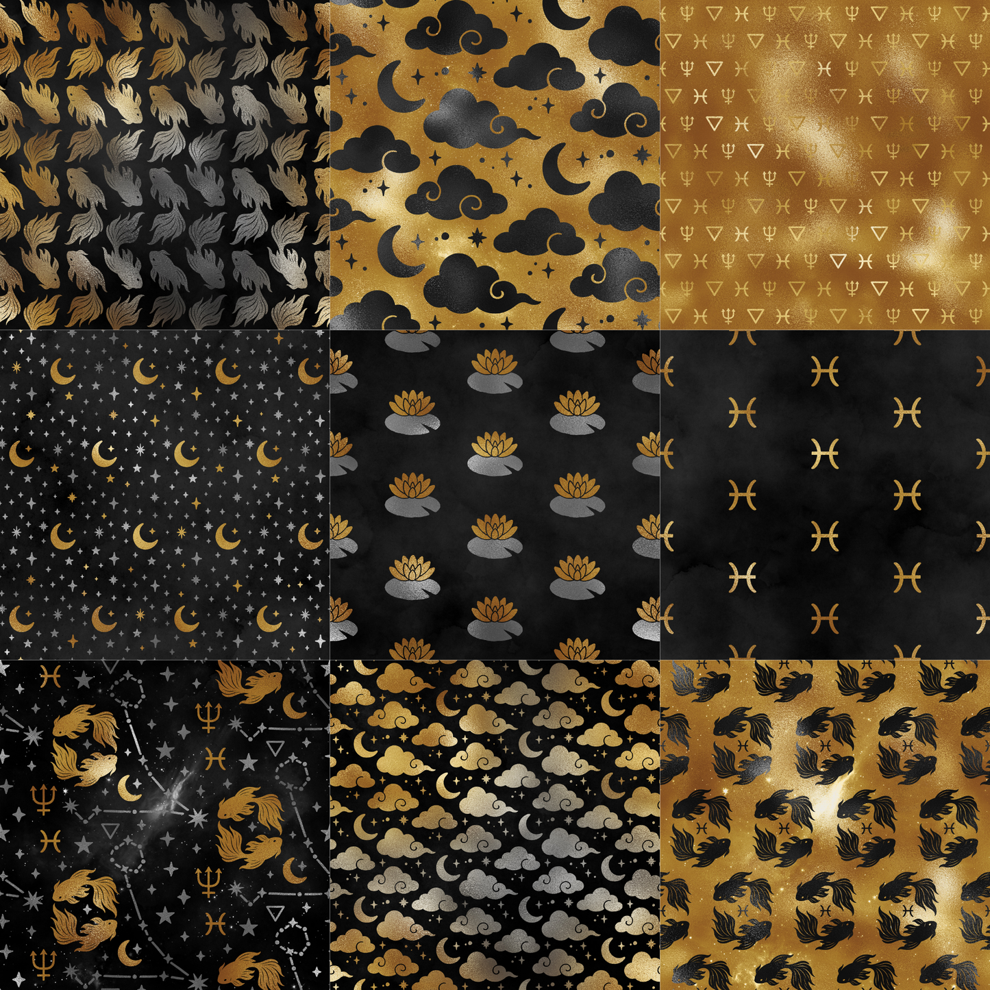 Printed Vinyl - Pisces - Black and Gold
