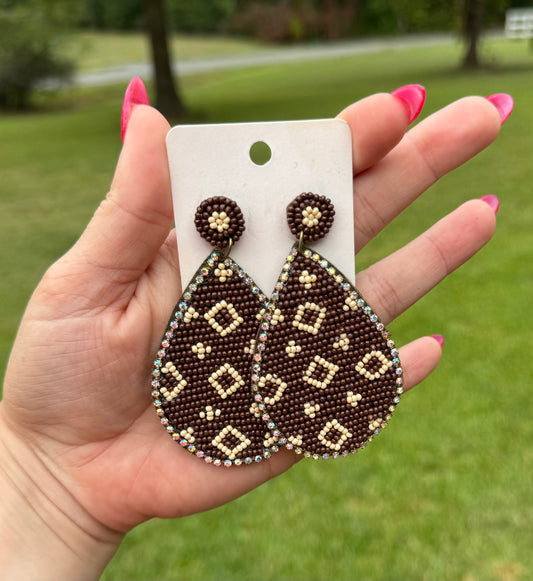 Beaded Dangle Earrings - Brown