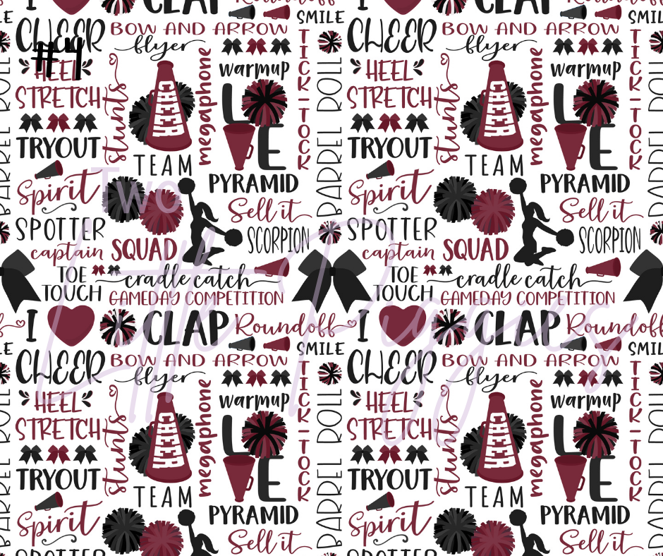 Printed Vinyl - Cheer - Burgundy, White and Black