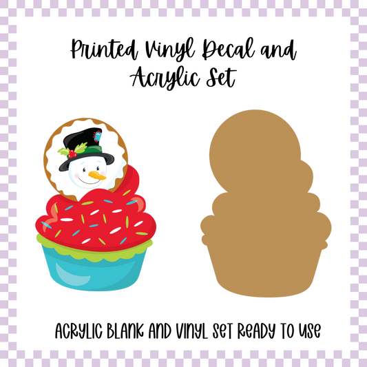 Printed Vinyl and Acrylic Set - Snowman Cupcake