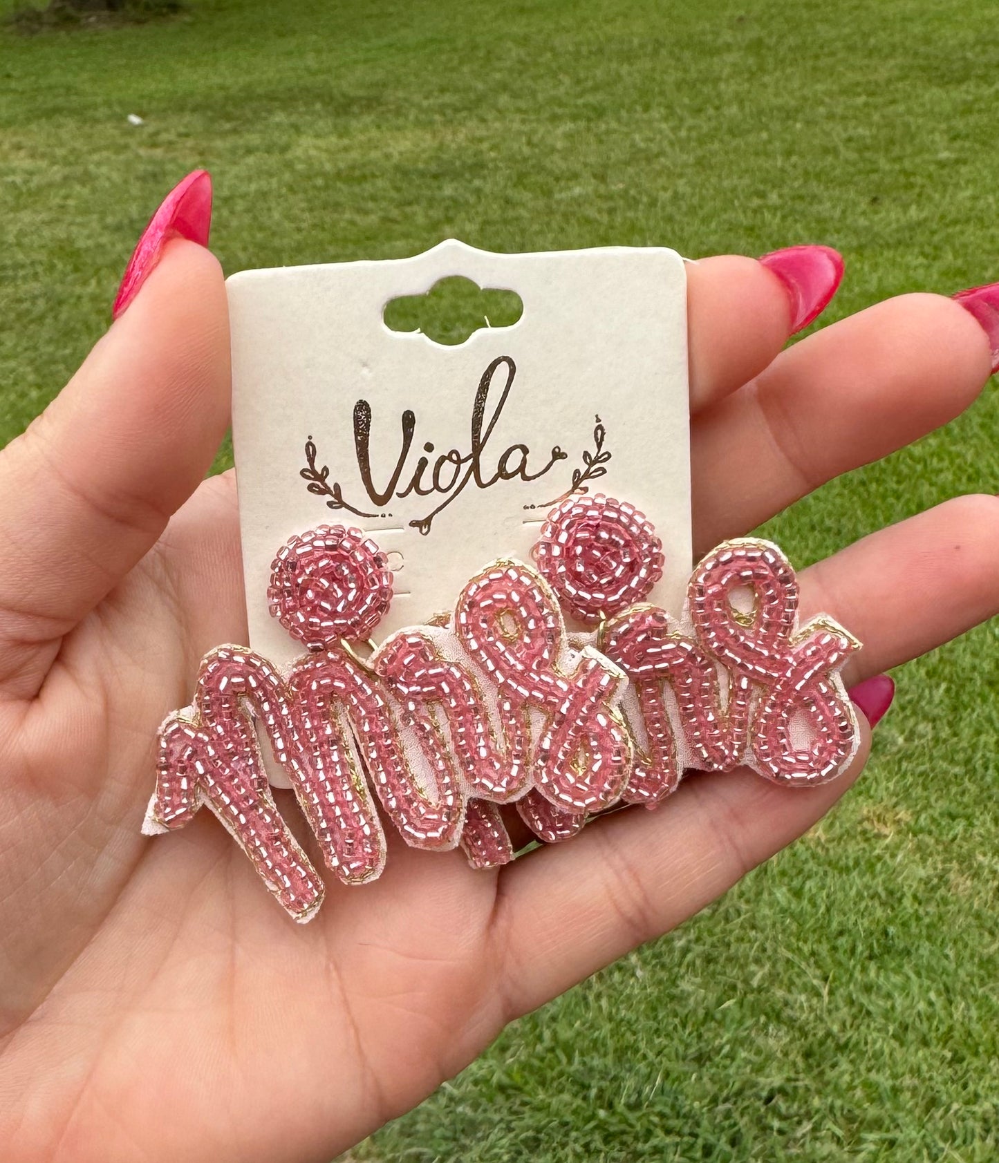 Beaded Mrs. Earrings - Pink