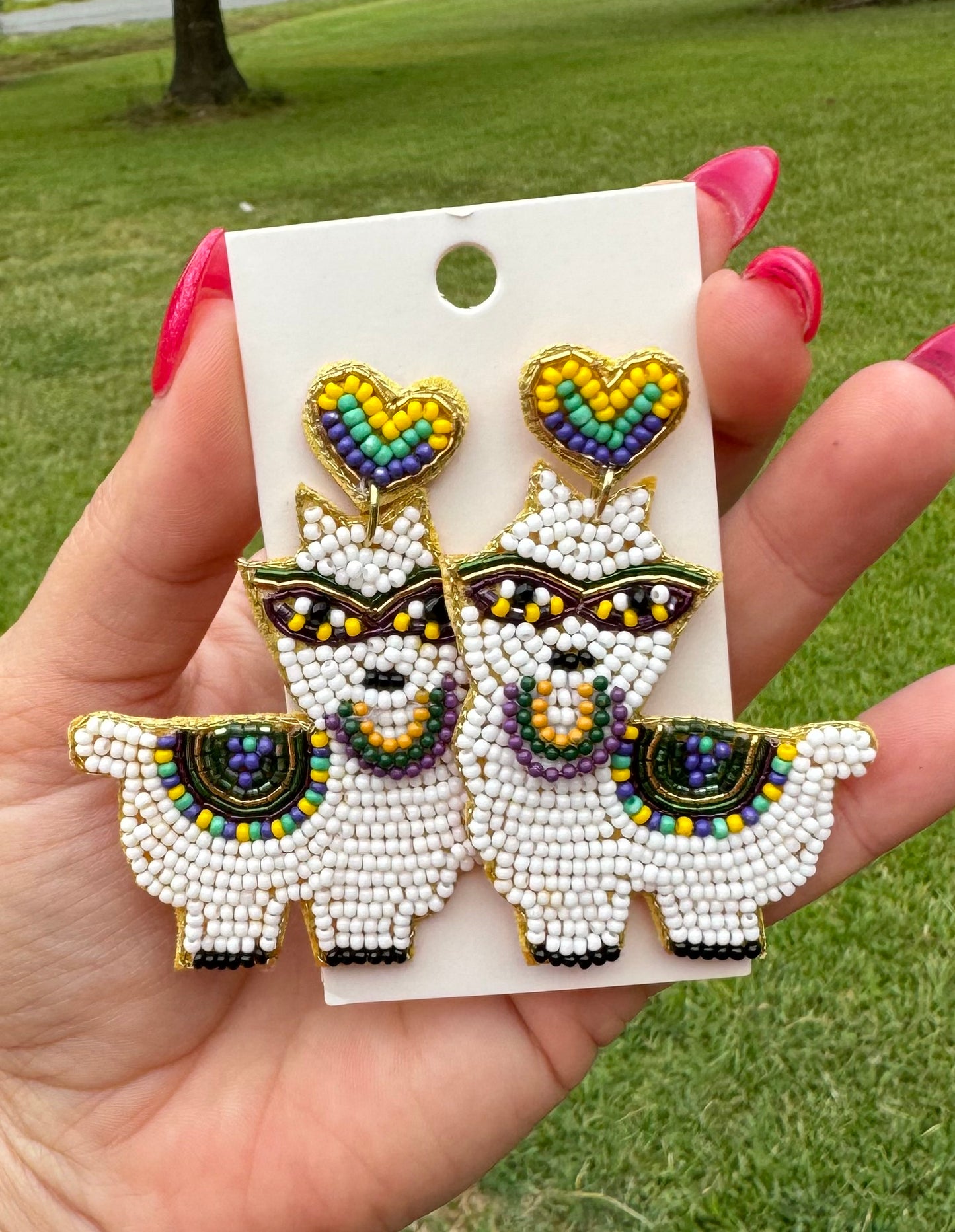 Beaded Mardi Gras Earrings - Lama