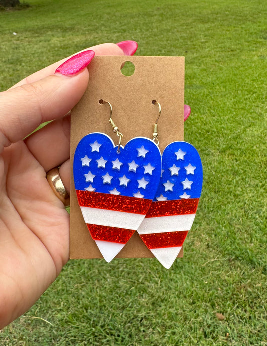 Acrylic Earrings - 4th of July Hearts