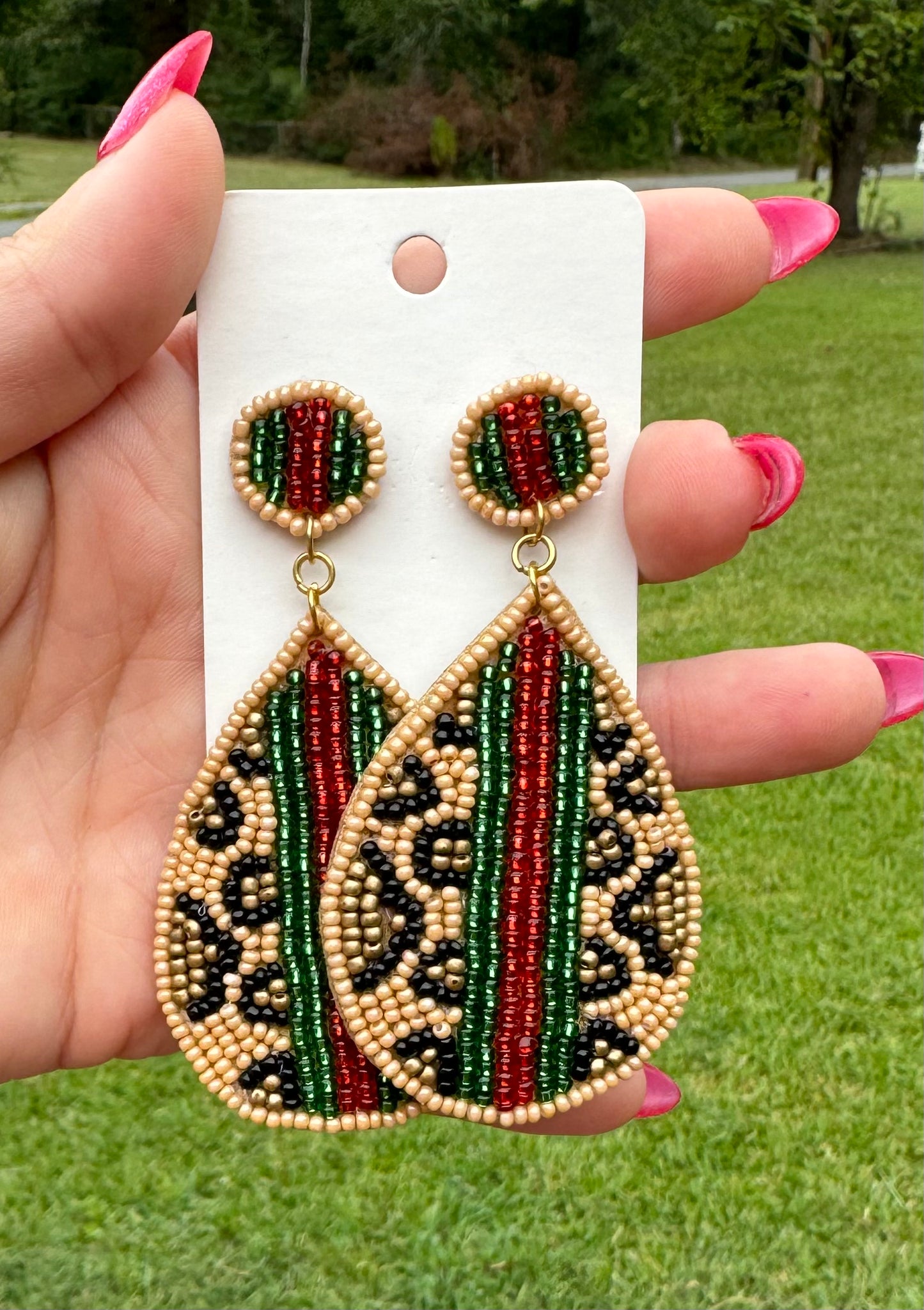 Beaded Dangle Earrings - Leopard