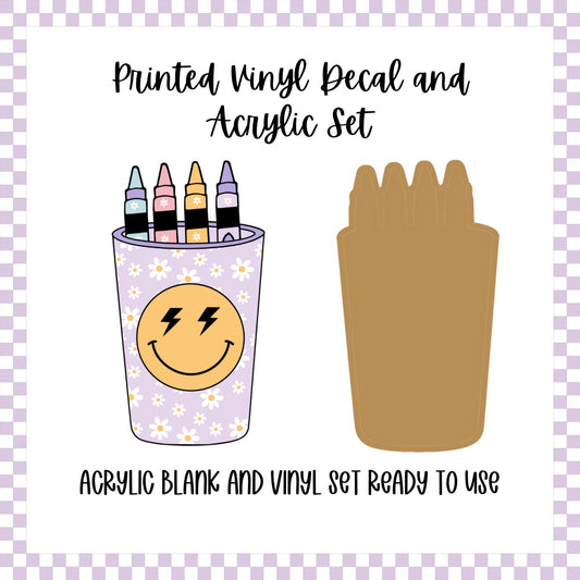 Printed Vinyl and Acrylic Set - Retro Crayon Cup