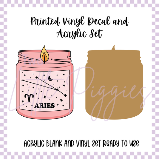 Printed Vinyl and Acrylic Set - Zodiac Candle - Aries