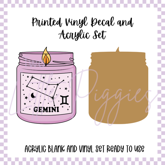 Printed Vinyl and Acrylic Set - Zodiac Candle - Gemini